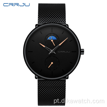 CRRJU 2263 novos relógios de alta qualidade militar masculino com cinto de malha de alta qualidade masculino pulso de luxo quartzo data impermeável relogio masculino